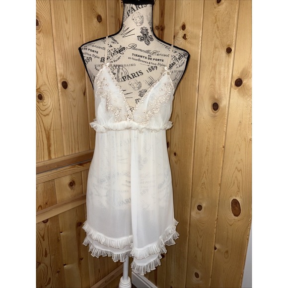 In Bloom By Jonquil Other - Vintage In Bloom by Jonquil White Lace Satin Slip L Bridal Nightgown Trad Wife